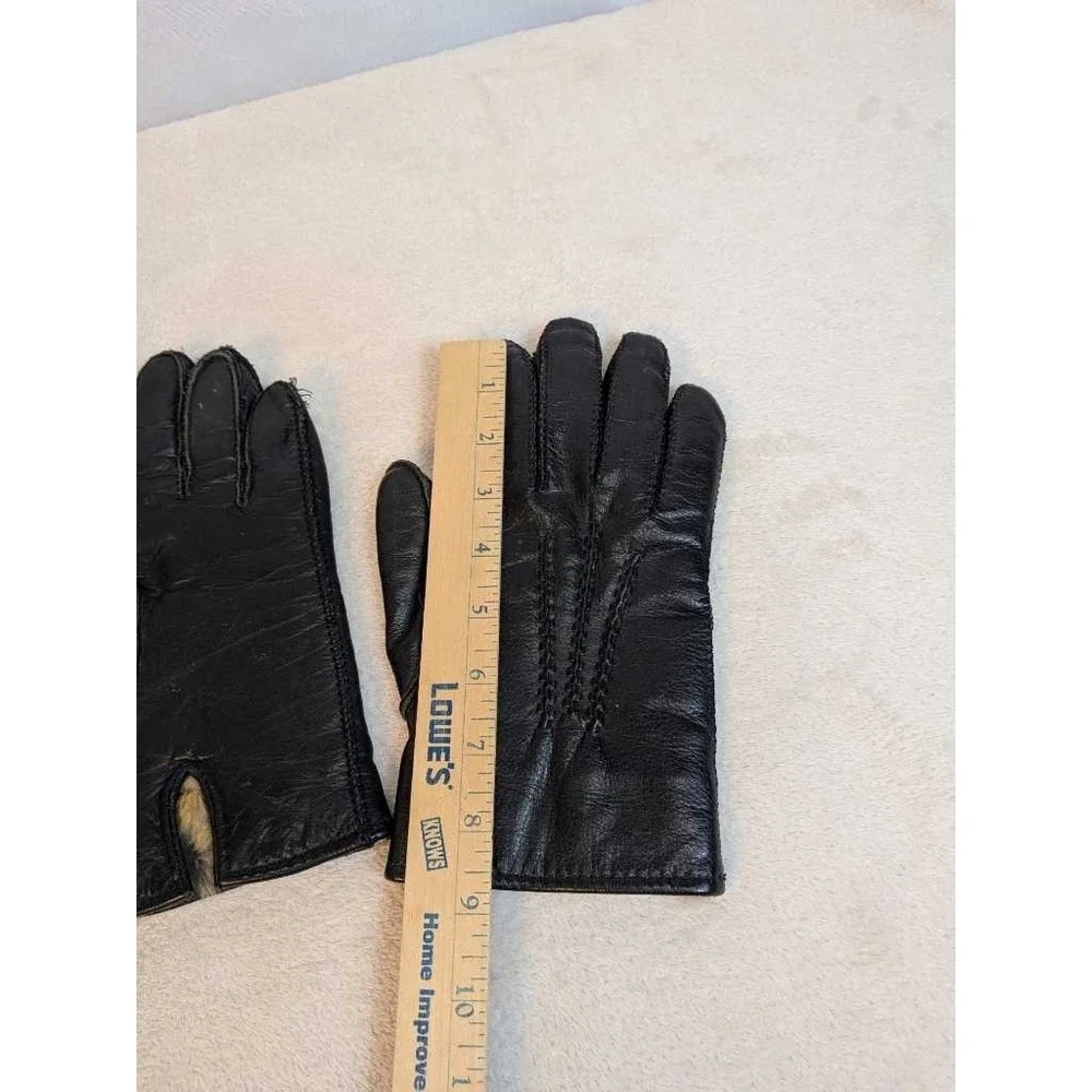 Vintage Leather Fur Lined Gloves‎ Black - Size Medium - Winter Warmth Luxury